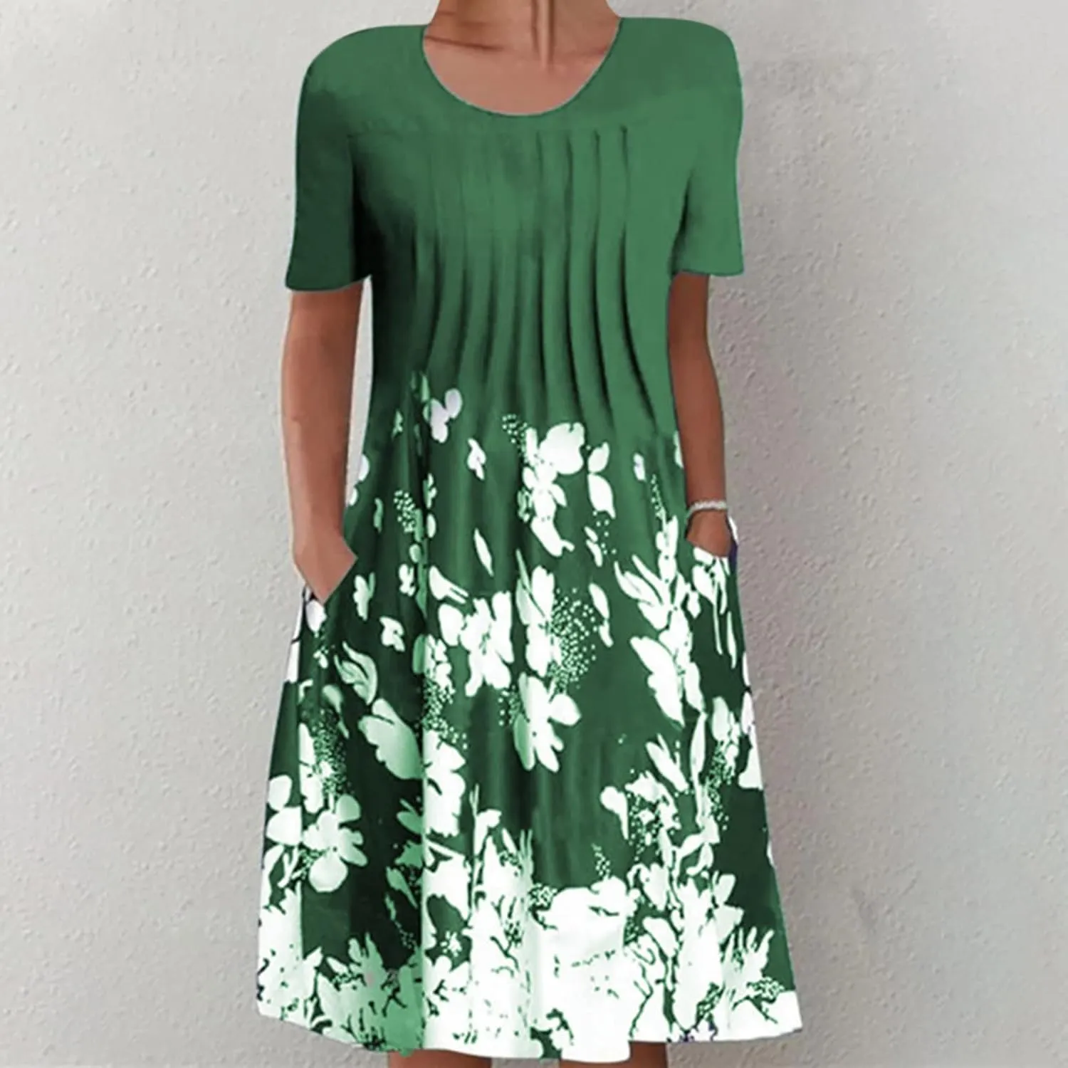 2023 Summer Dress for Women,Short Sleeve Casual Maxi Dress Boho Floral Beach Sun Dress Tshirt Dress with Pockets
