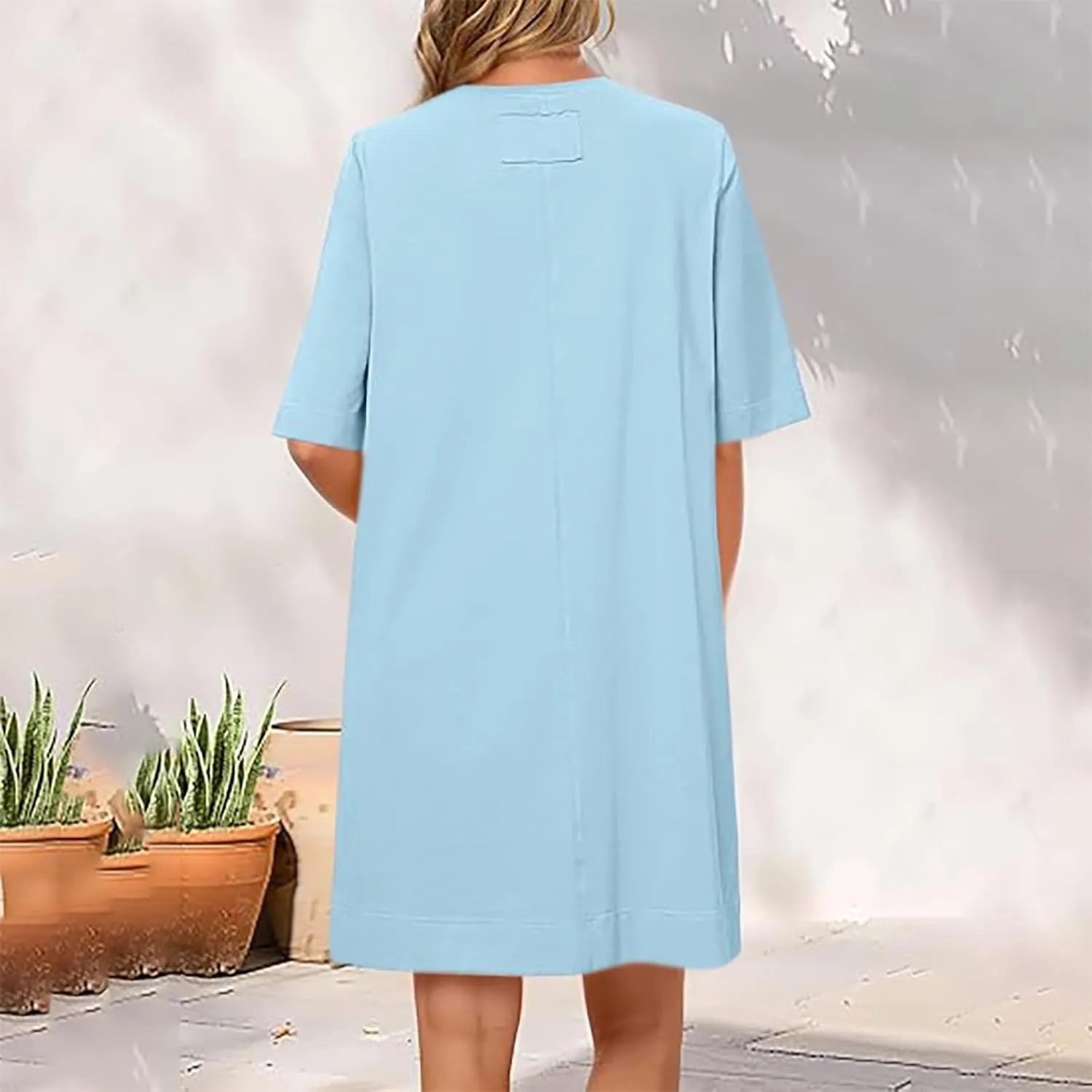 2025 Women's Casual Sundress Spring and Summer Loose T Shirt Dress Solid Half Sleeve Knee Length Shift Dresses