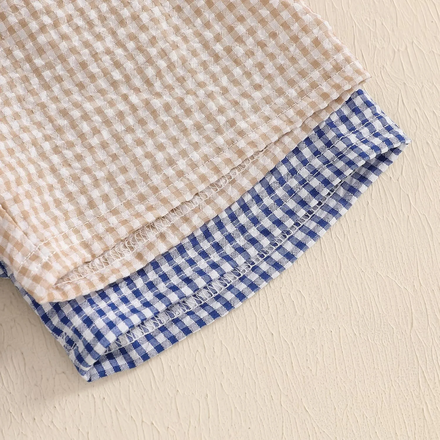 2PCS Toddler Baby Girl Boy Gingham Seersucker Shorts Elastic Waist Plaid Shorts Casual Short Pants Summer Bottoms