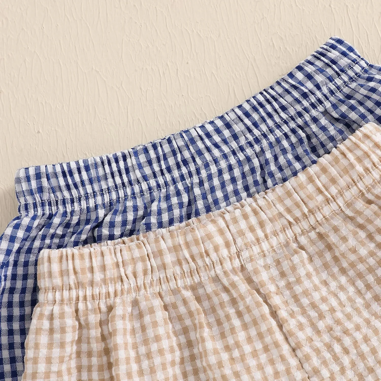 2PCS Toddler Baby Girl Boy Gingham Seersucker Shorts Elastic Waist Plaid Shorts Casual Short Pants Summer Bottoms