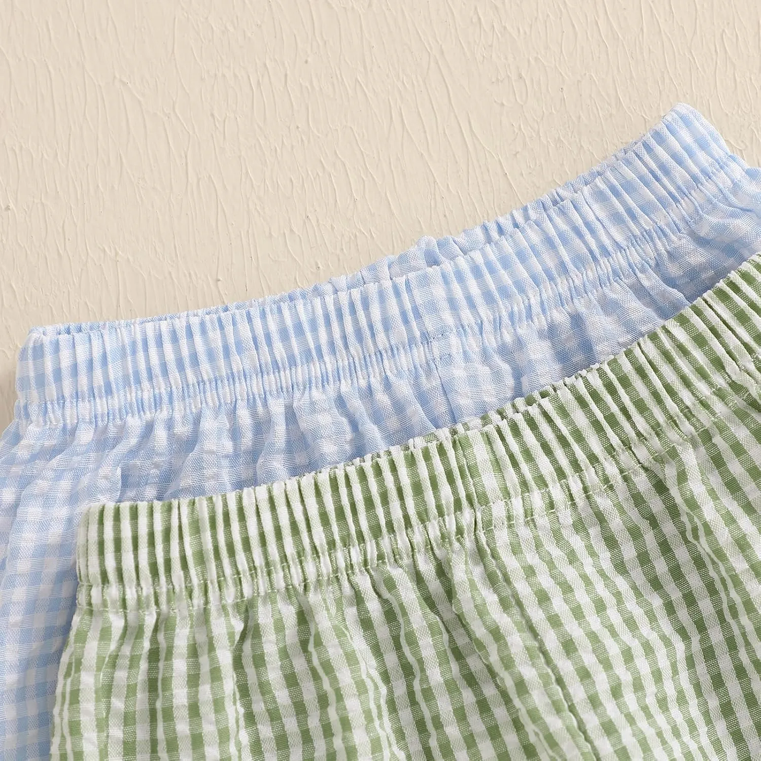 2PCS Toddler Baby Girl Boy Gingham Seersucker Shorts Elastic Waist Plaid Shorts Casual Short Pants Summer Bottoms