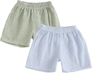2PCS Toddler Baby Girl Boy Gingham Seersucker Shorts Elastic Waist Plaid Shorts Casual Short Pants Summer Bottoms