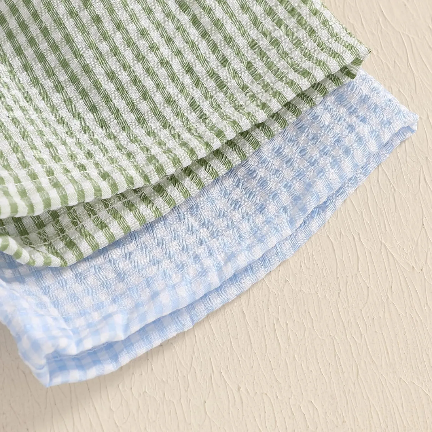 2PCS Toddler Baby Girl Boy Gingham Seersucker Shorts Elastic Waist Plaid Shorts Casual Short Pants Summer Bottoms