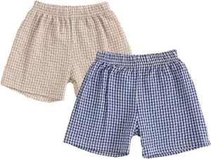 2PCS Toddler Baby Girl Boy Gingham Seersucker Shorts Elastic Waist Plaid Shorts Casual Short Pants Summer Bottoms