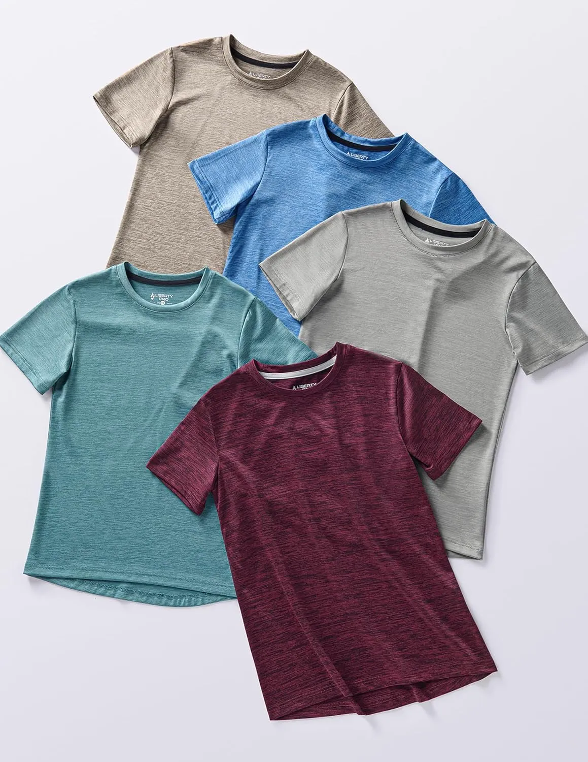 5 Pack Boys Athletic Shirts, Youth Activewear Dry Fit Tshirts for Kids, Short Sleeve Tees, Bulk Athletic Performance Clothing