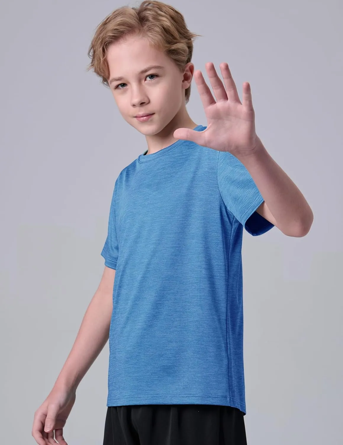 5 Pack Boys Athletic Shirts, Youth Activewear Dry Fit Tshirts for Kids, Short Sleeve Tees, Bulk Athletic Performance Clothing