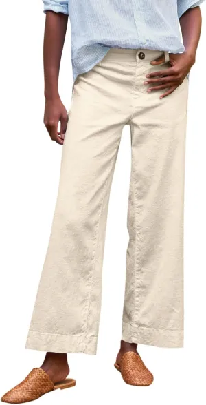ADHOWBEW Wide Leg Linen Pants for Women 2025 Summer Lightweight Chino Work Dressy Cropped Petite High Waisted Flwoy Trousers