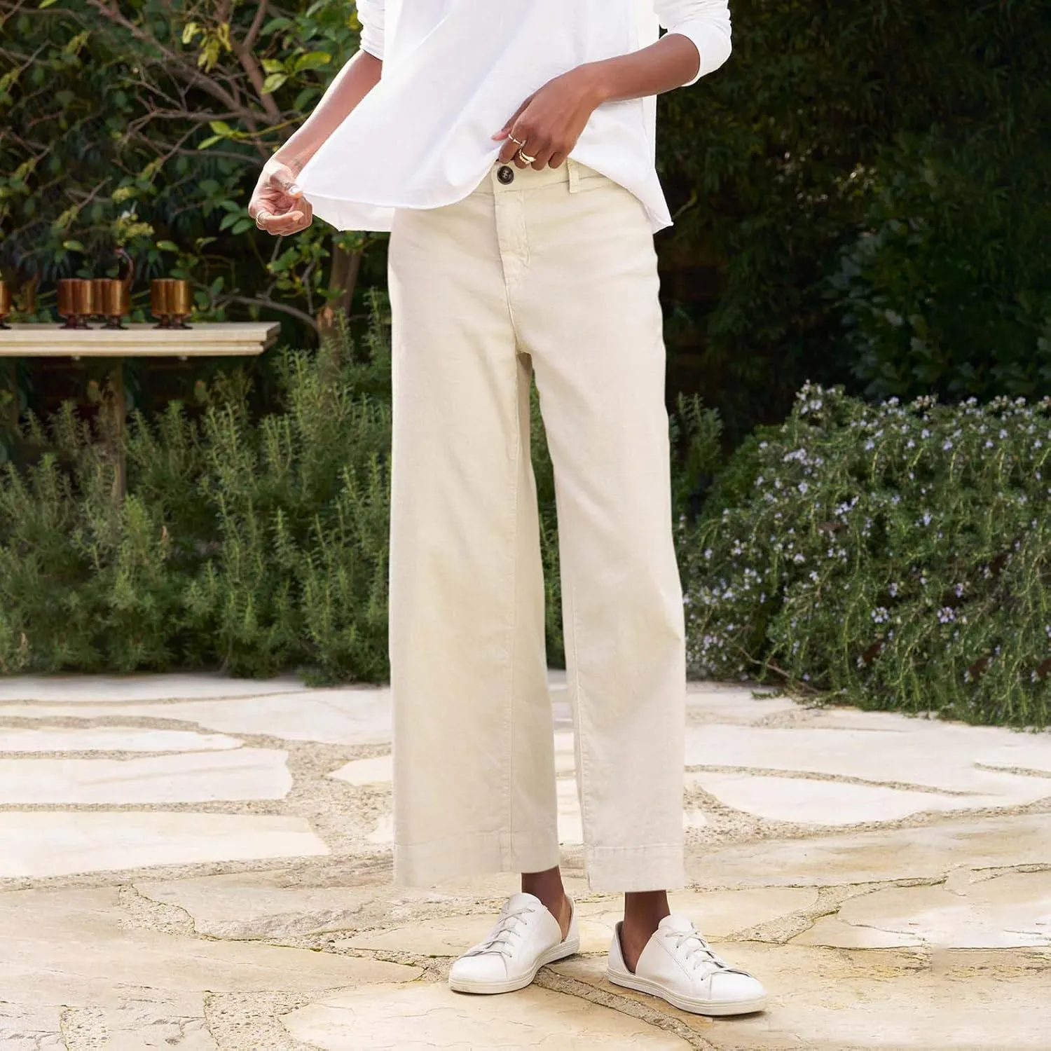 ADHOWBEW Wide Leg Linen Pants for Women 2025 Summer Lightweight Chino Work Dressy Cropped Petite High Waisted Flwoy Trousers