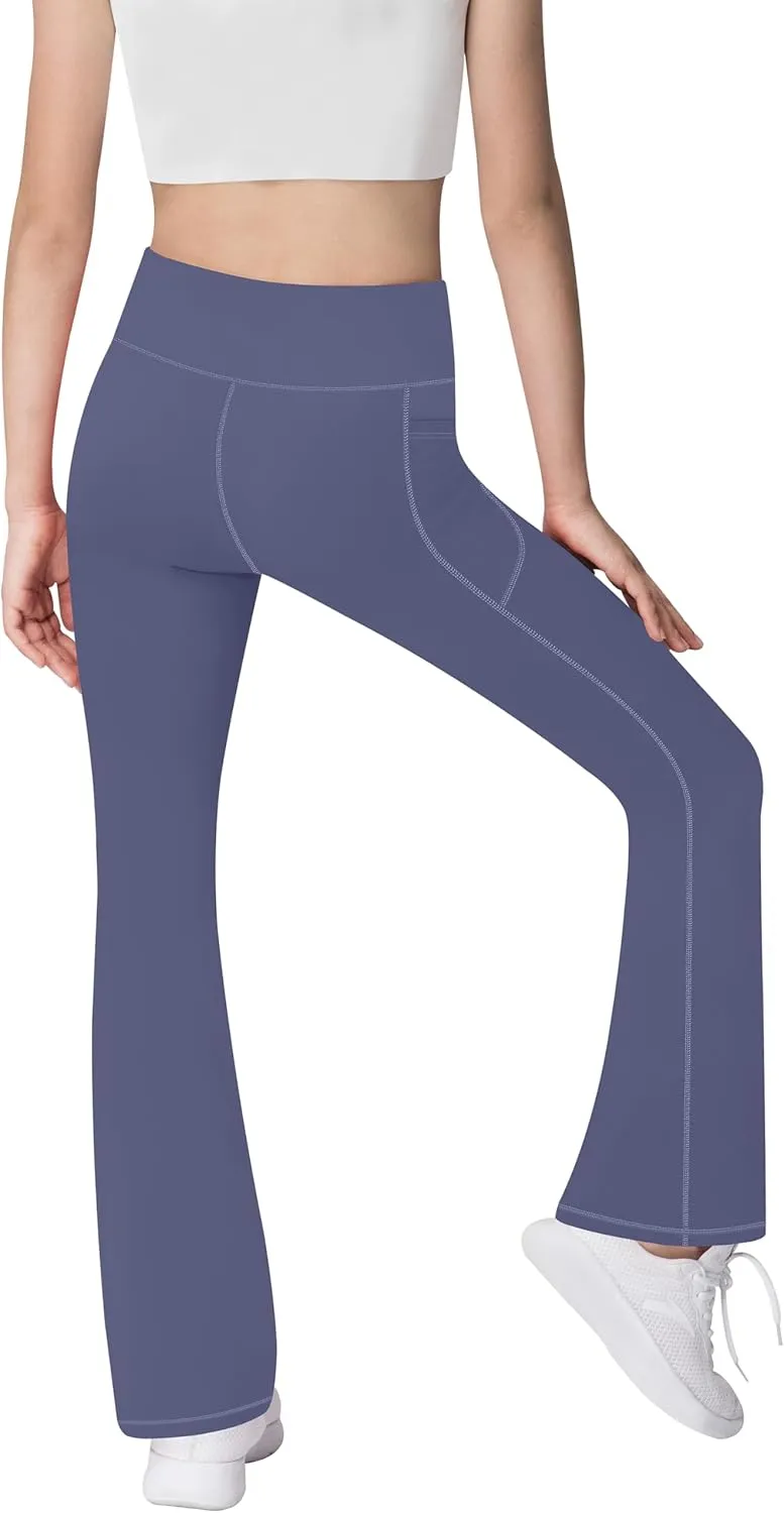AENLLEY Girls Stretchy Flare Yoga Pants with Pockets - High Waisted Wide Leg Activewear Leggings for Kids