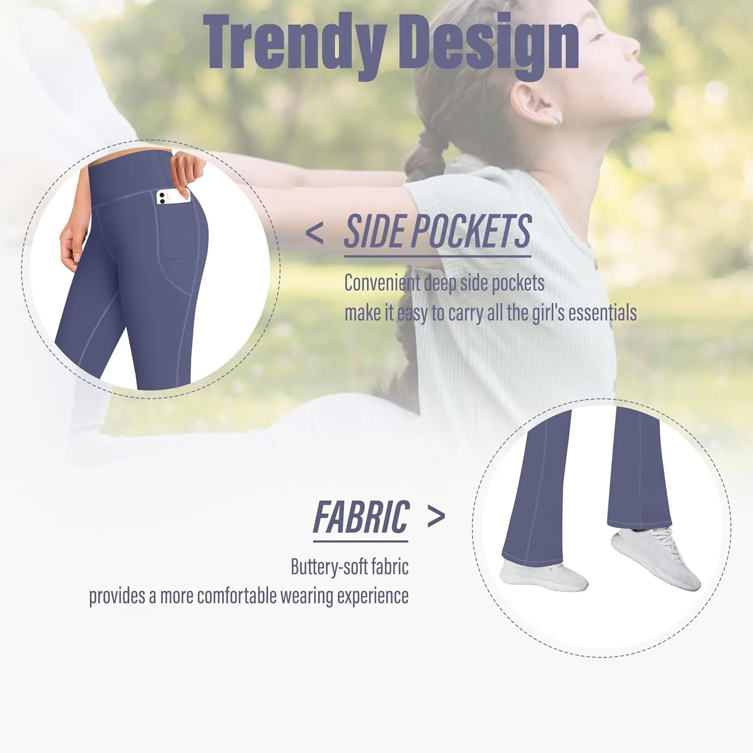 AENLLEY Girls Stretchy Flare Yoga Pants with Pockets - High Waisted Wide Leg Activewear Leggings for Kids
