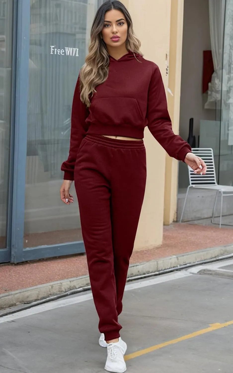Akmipoem Jogging Suits for Women 2 Piece Sweatsuits Tracksuits Outfits Casual Long Sleeve Crop Hoodie Jogger Pants Sets
