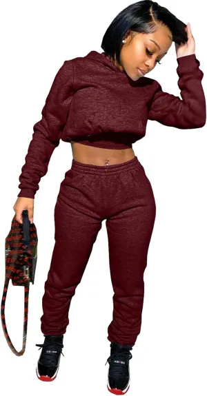 Akmipoem Jogging Suits for Women 2 Piece Sweatsuits Tracksuits Outfits Casual Long Sleeve Crop Hoodie Jogger Pants Sets