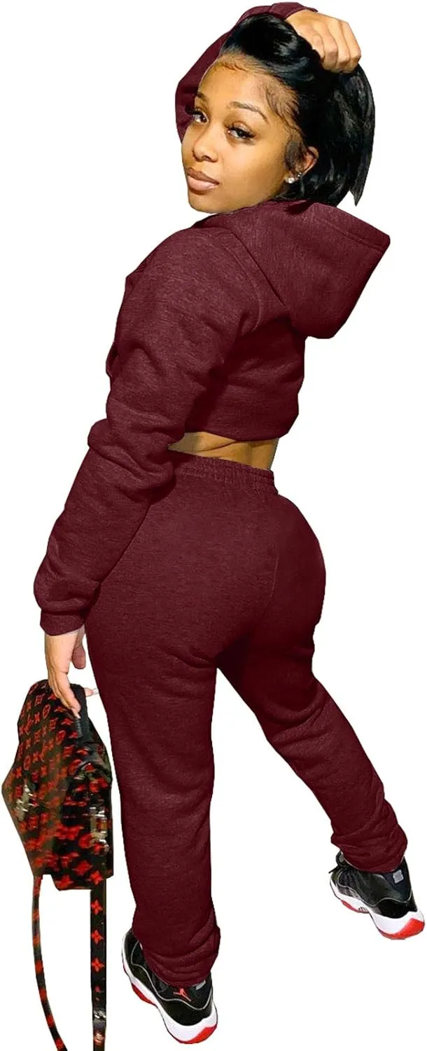 Akmipoem Jogging Suits for Women 2 Piece Sweatsuits Tracksuits Outfits Casual Long Sleeve Crop Hoodie Jogger Pants Sets