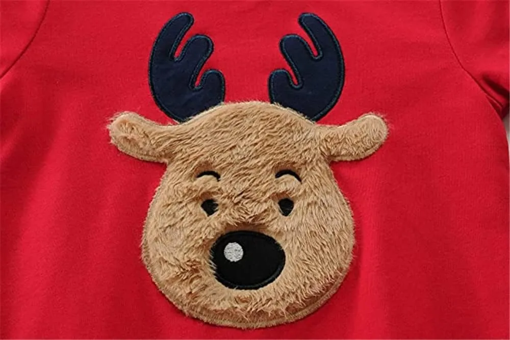 Akyzic Baby Boys Girls Sweatshirts Christmas Reindeer Fleece Crewneck Pullover Xmas Winter Warm Sweaters Tops 2t-6t