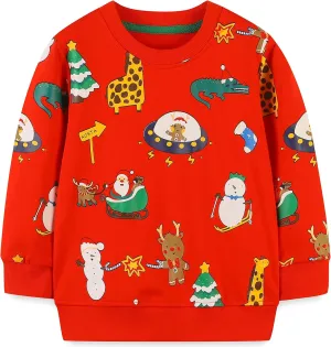 Akyzic Baby Boys Girls Sweatshirts Christmas Reindeer Fleece Crewneck Pullover Xmas Winter Warm Sweaters Tops 2t-6t