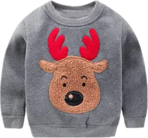 Akyzic Baby Boys Girls Sweatshirts Christmas Reindeer Fleece Crewneck Pullover Xmas Winter Warm Sweaters Tops 2t-6t