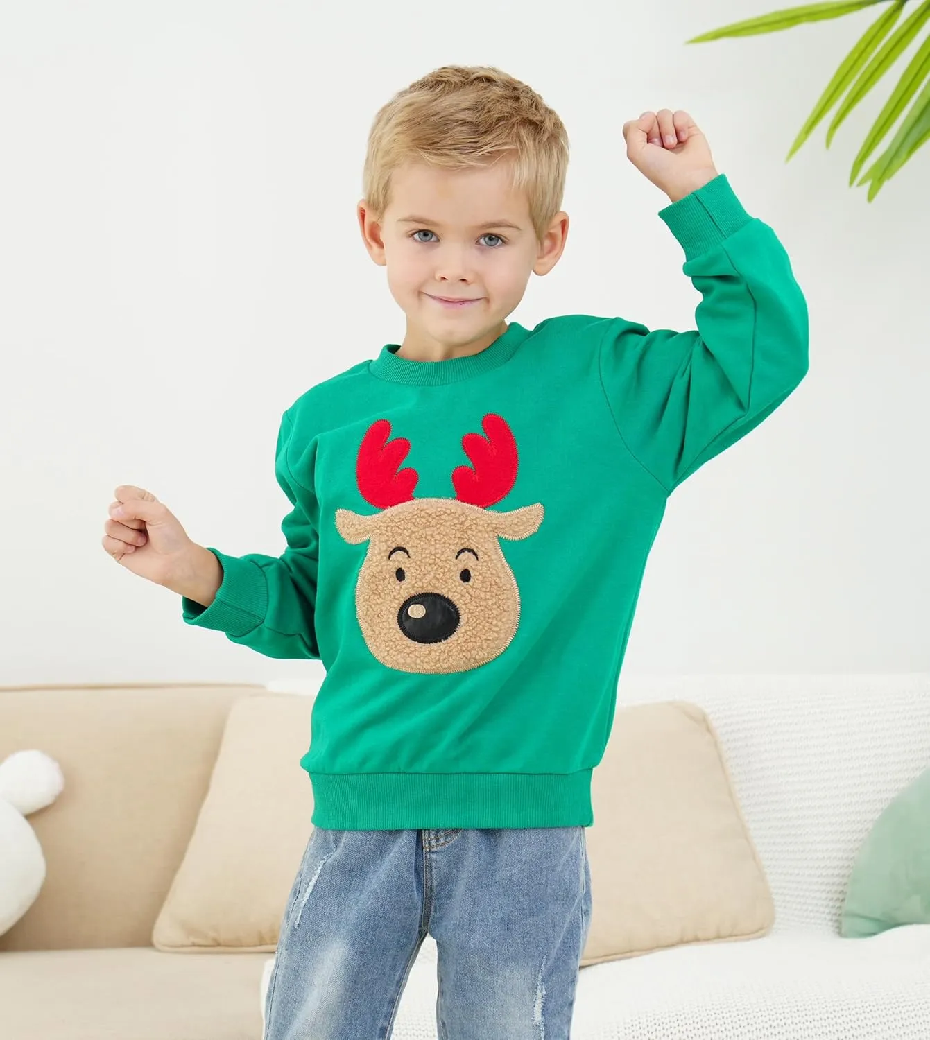 Akyzic Baby Boys Girls Sweatshirts Christmas Reindeer Fleece Crewneck Pullover Xmas Winter Warm Sweaters Tops 2t-6t