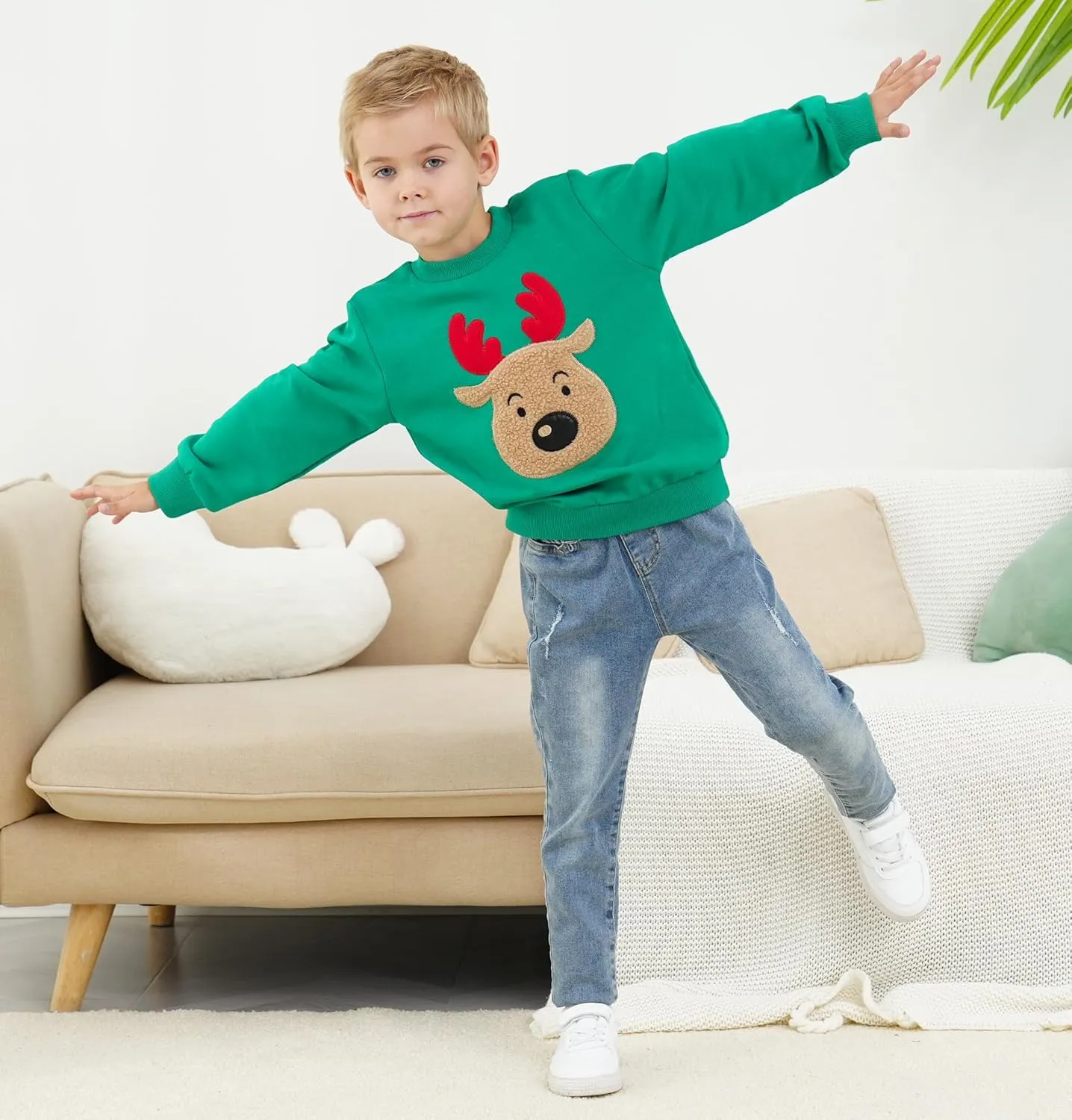 Akyzic Baby Boys Girls Sweatshirts Christmas Reindeer Fleece Crewneck Pullover Xmas Winter Warm Sweaters Tops 2t-6t