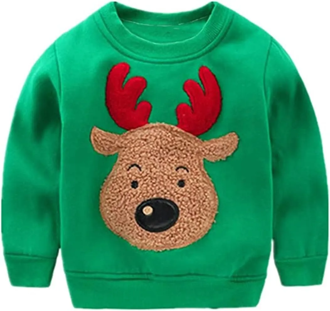 Akyzic Baby Boys Girls Sweatshirts Christmas Reindeer Fleece Crewneck Pullover Xmas Winter Warm Sweaters Tops 2t-6t