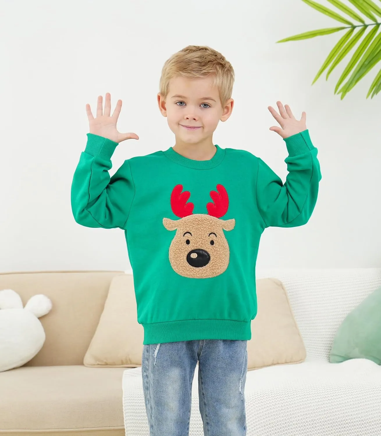 Akyzic Baby Boys Girls Sweatshirts Christmas Reindeer Fleece Crewneck Pullover Xmas Winter Warm Sweaters Tops 2t-6t