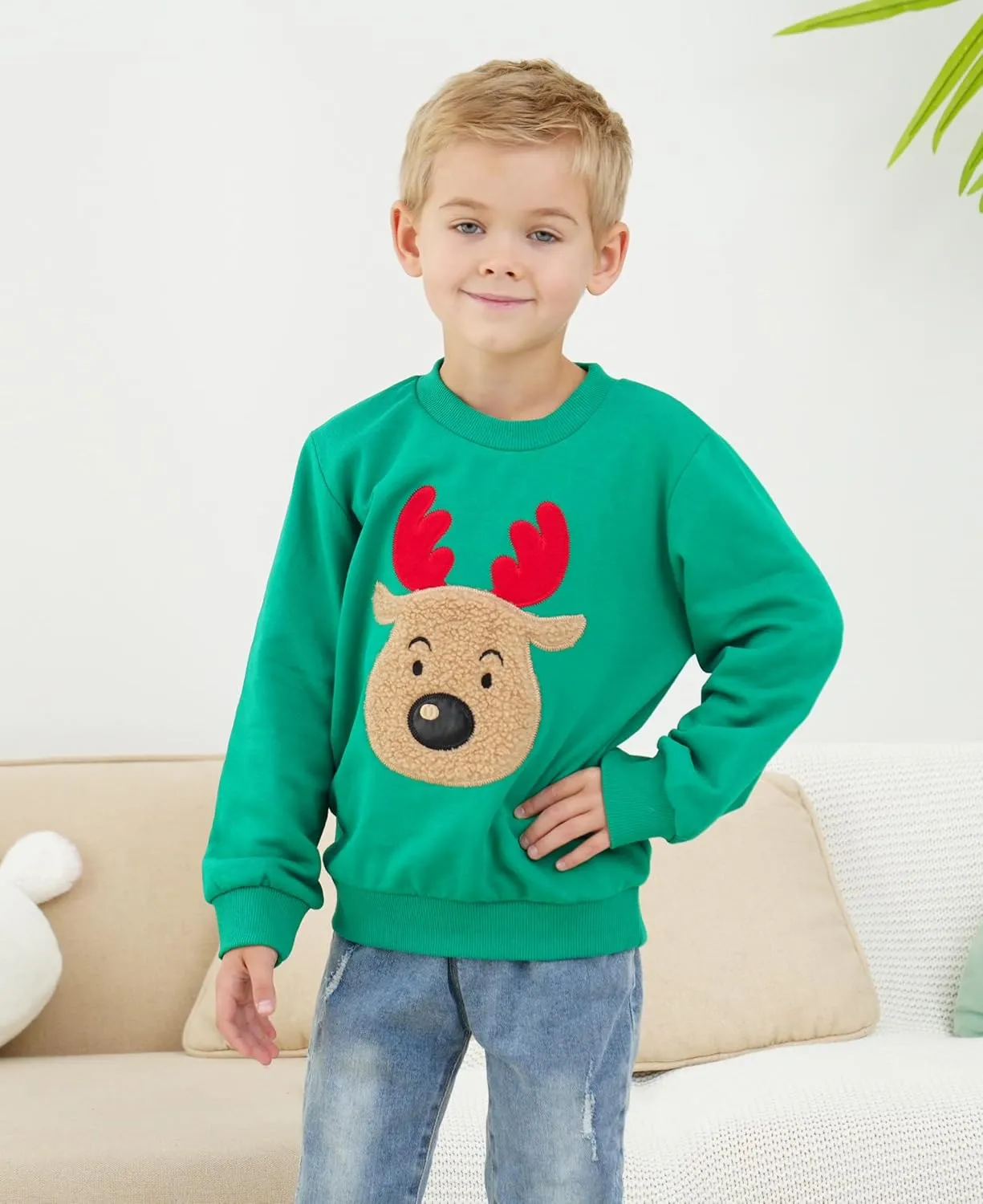 Akyzic Baby Boys Girls Sweatshirts Christmas Reindeer Fleece Crewneck Pullover Xmas Winter Warm Sweaters Tops 2t-6t