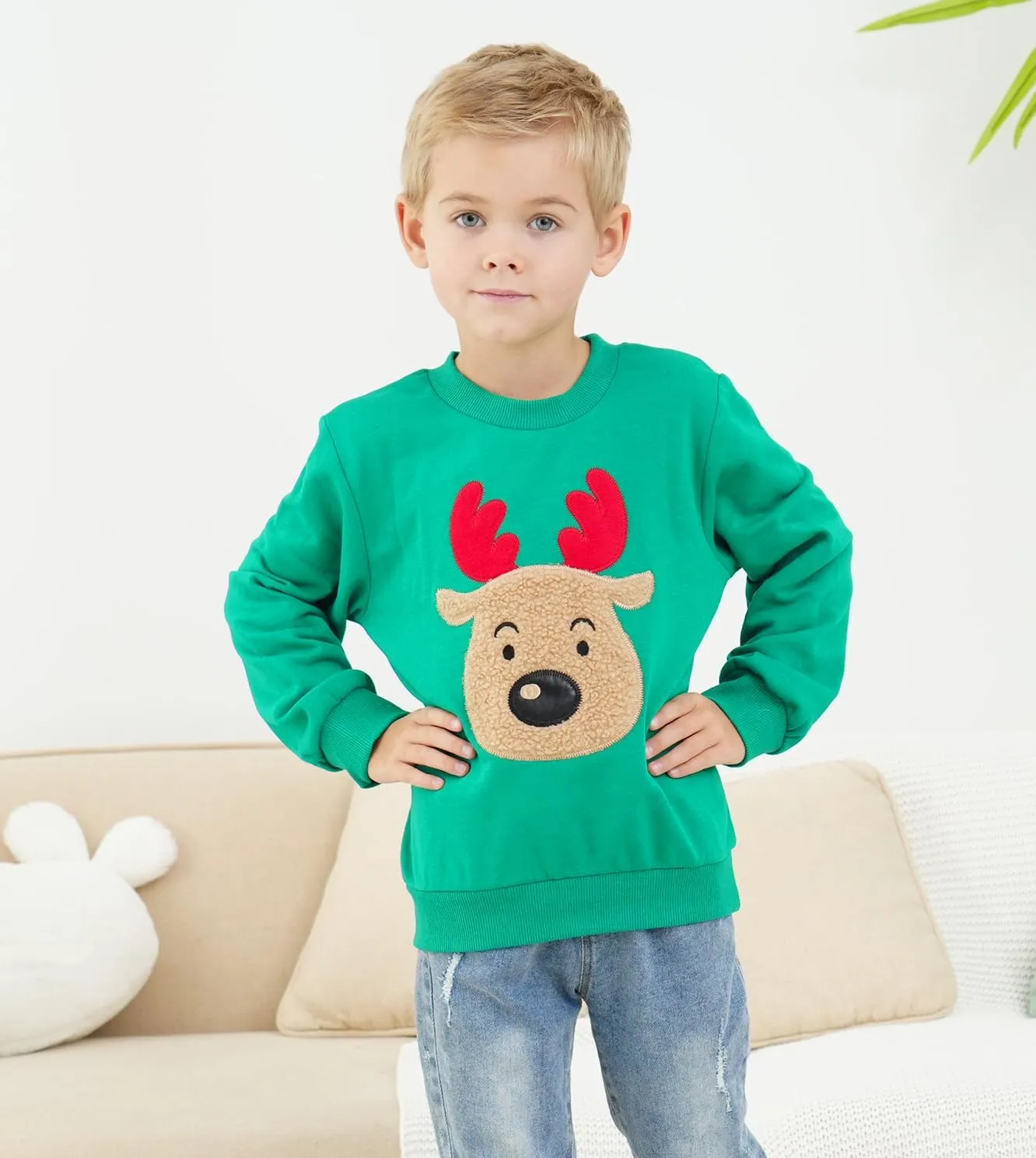 Akyzic Baby Boys Girls Sweatshirts Christmas Reindeer Fleece Crewneck Pullover Xmas Winter Warm Sweaters Tops 2t-6t