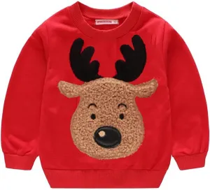Akyzic Baby Boys Girls Sweatshirts Christmas Reindeer Fleece Crewneck Pullover Xmas Winter Warm Sweaters Tops 2t-6t