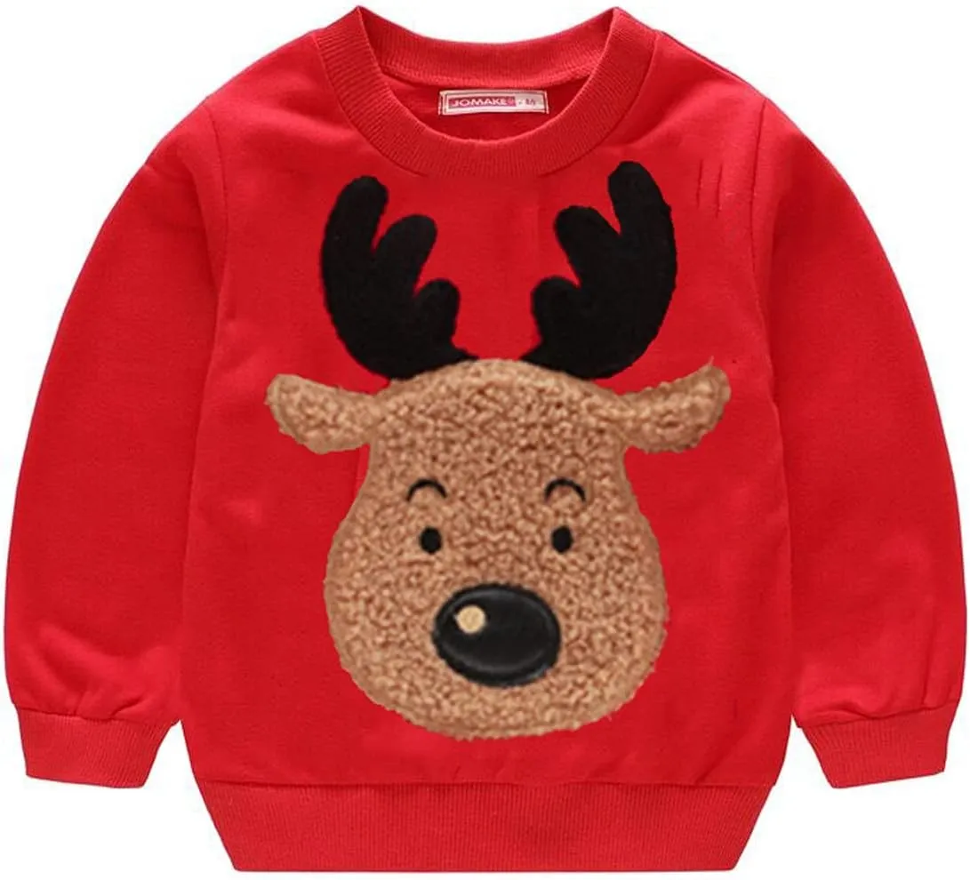 Akyzic Baby Boys Girls Sweatshirts Christmas Reindeer Fleece Crewneck Pullover Xmas Winter Warm Sweaters Tops 2t-6t