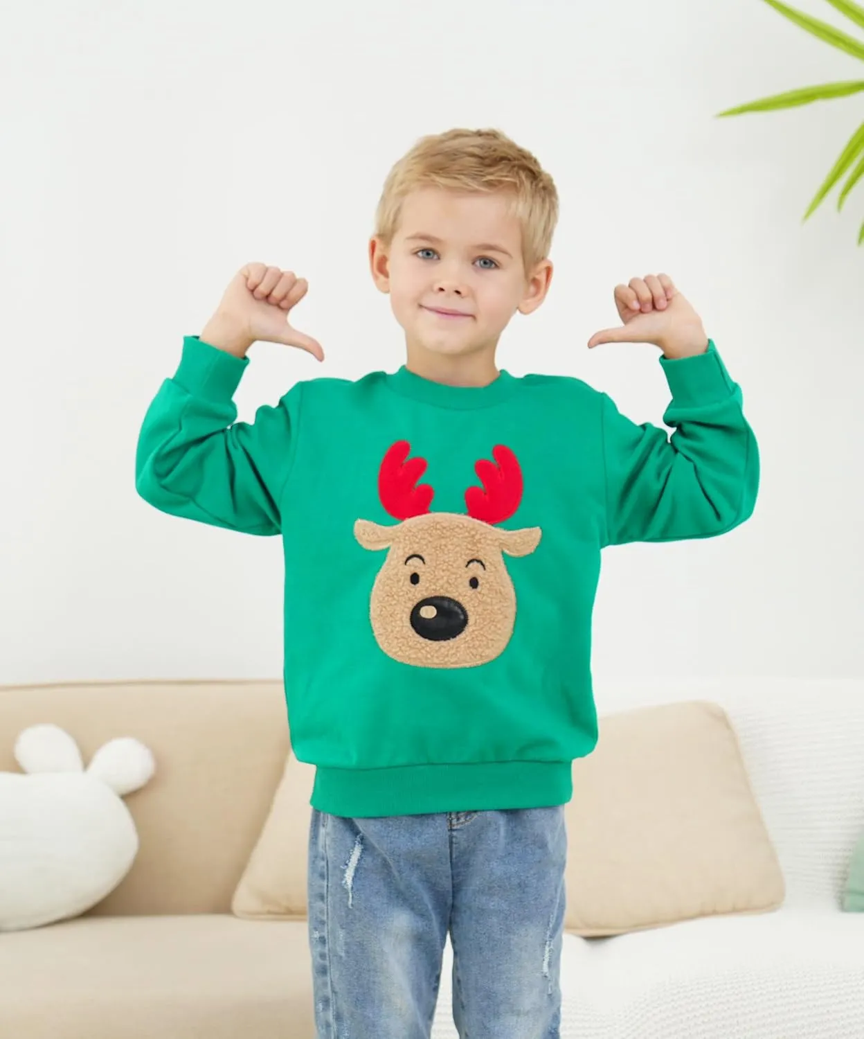 Akyzic Baby Boys Girls Sweatshirts Christmas Reindeer Fleece Crewneck Pullover Xmas Winter Warm Sweaters Tops 2t-6t