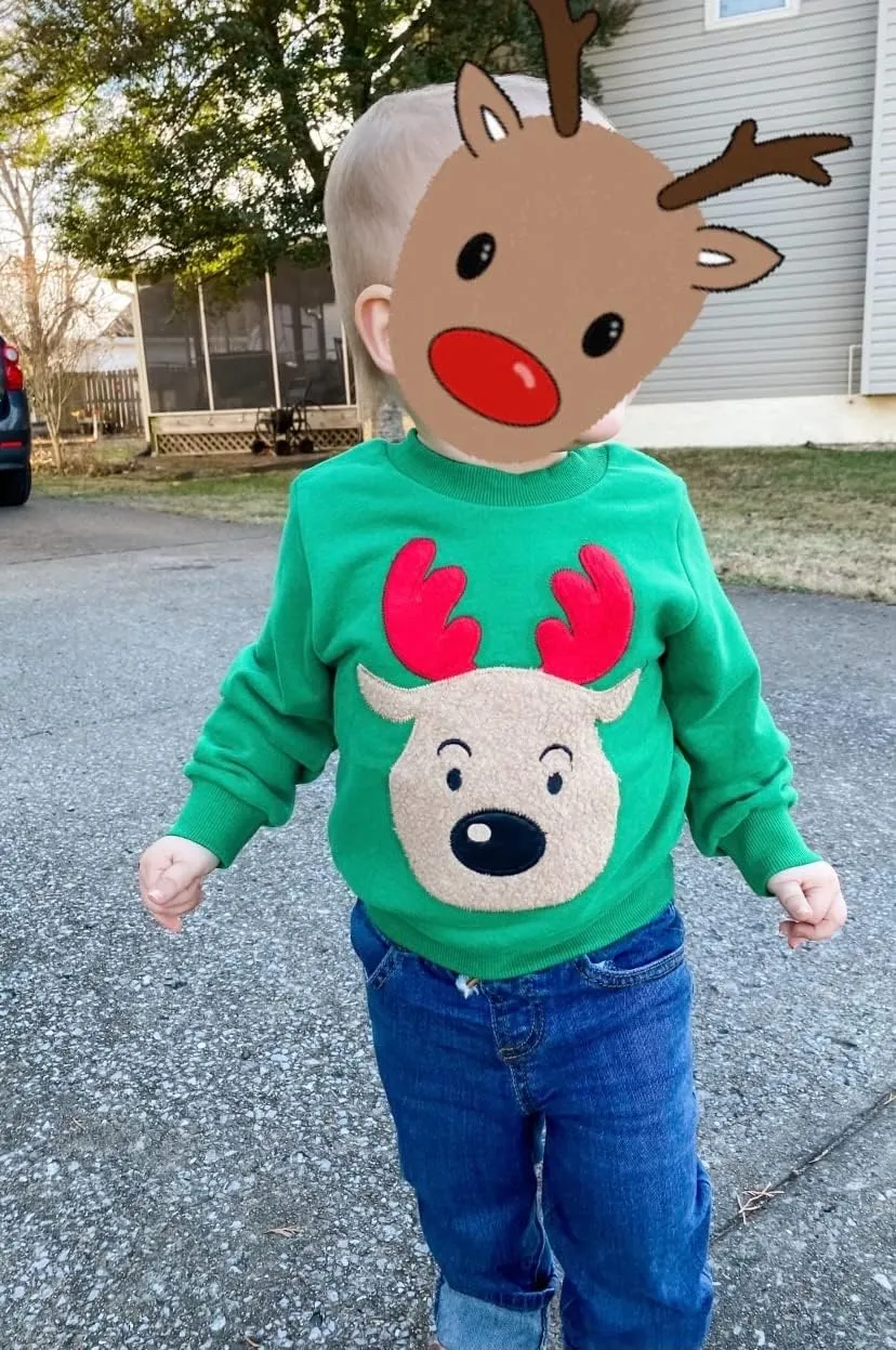 Akyzic Baby Boys Girls Sweatshirts Christmas Reindeer Fleece Crewneck Pullover Xmas Winter Warm Sweaters Tops 2t-6t