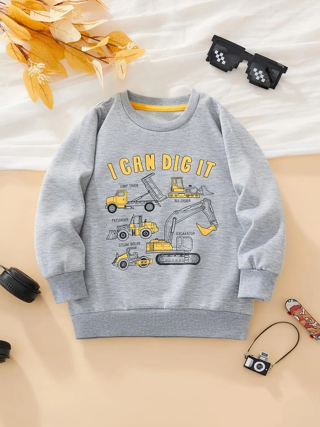 Akyzic Boys Sweatshirts Cotton Long Sleeve Crewneck Pullover Toddler Kids Winter Warm Shirt Sweater Tops 3t-8t