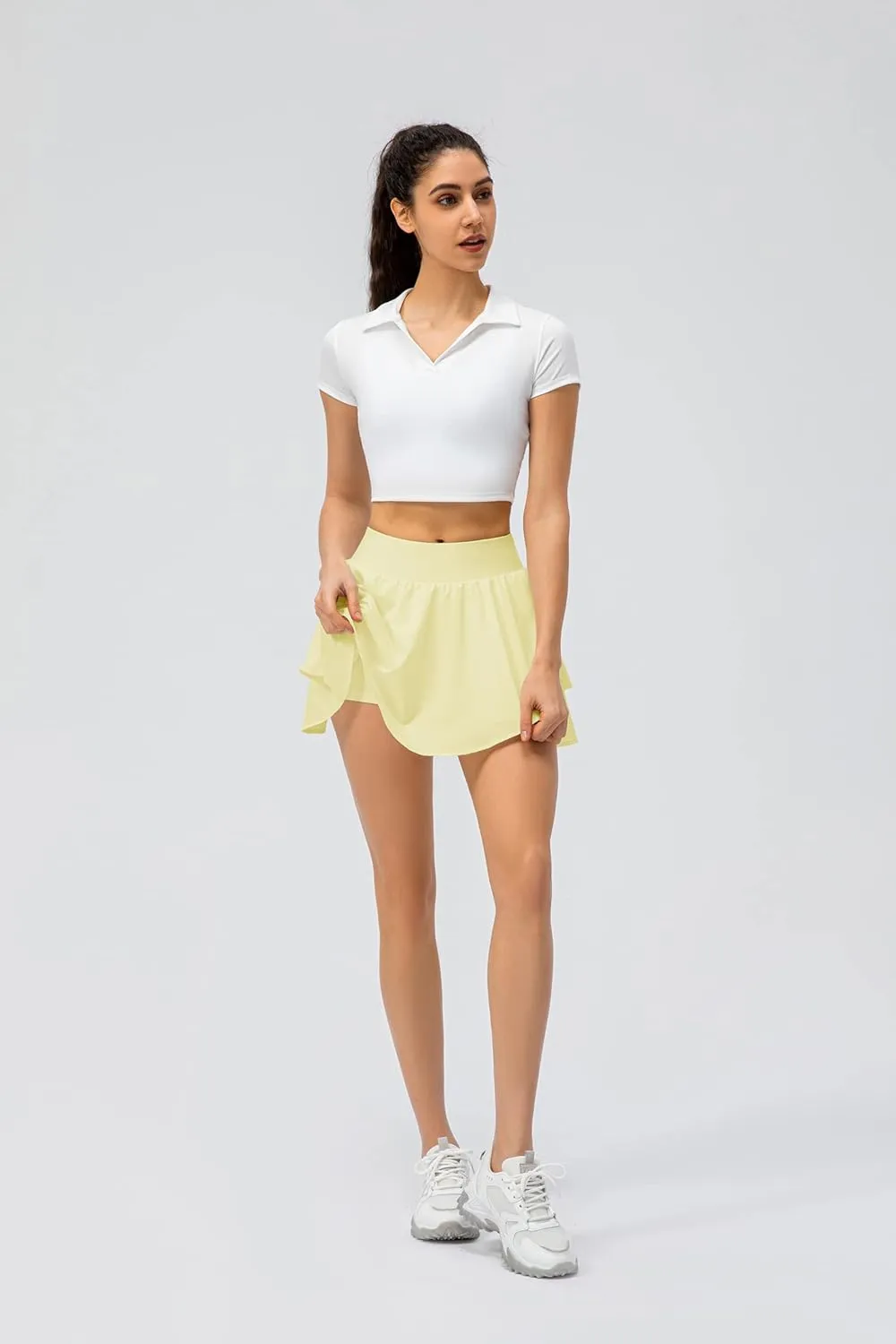 Amxiway Women's Pleated Mini Tennis Skirts with Shorts Flowy Golf Skort High Waisted Skorts Casual Athletic Workout