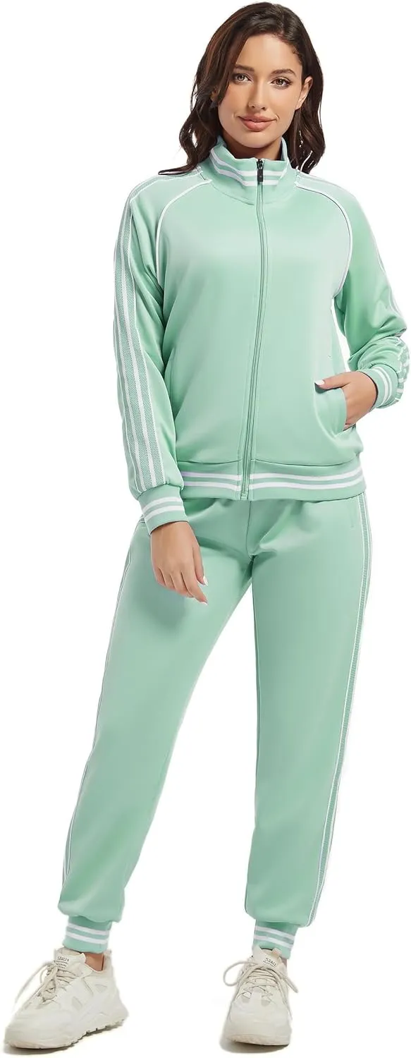 ANOTWENER Women's Jogging Suits Tracksuit Set Workout Long Sleeve Outfits Gym Stripe 2 Piece Set Sweatsuits with Pockets