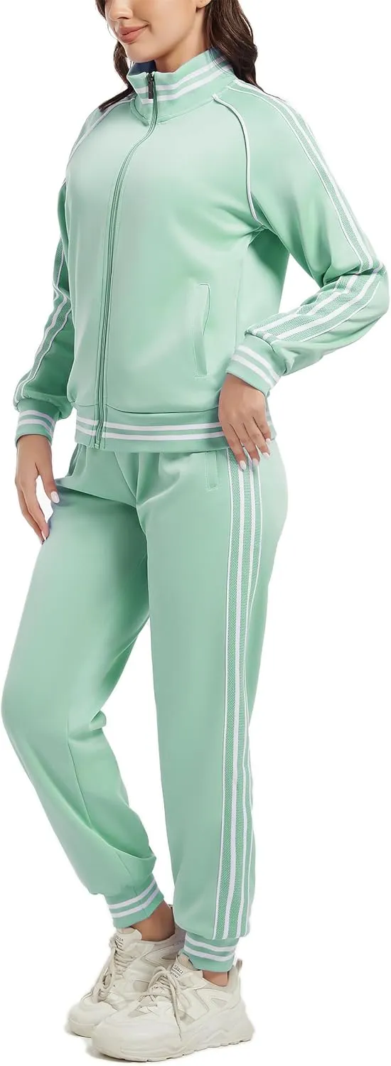 ANOTWENER Women's Jogging Suits Tracksuit Set Workout Long Sleeve Outfits Gym Stripe 2 Piece Set Sweatsuits with Pockets