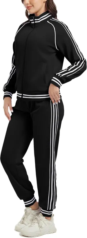 ANOTWENER Women's Jogging Suits Tracksuit Set Workout Long Sleeve Outfits Gym Stripe 2 Piece Set Sweatsuits with Pockets