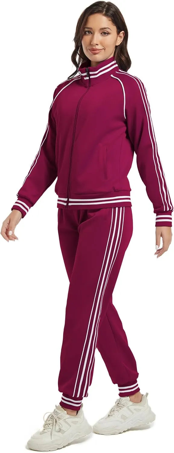 ANOTWENER Women's Jogging Suits Tracksuit Set Workout Long Sleeve Outfits Gym Stripe 2 Piece Set Sweatsuits with Pockets