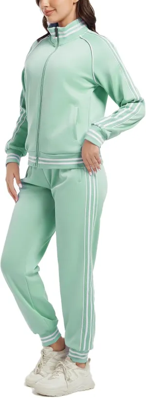 ANOTWENER Women's Jogging Suits Tracksuit Set Workout Long Sleeve Outfits Gym Stripe 2 Piece Set Sweatsuits with Pockets