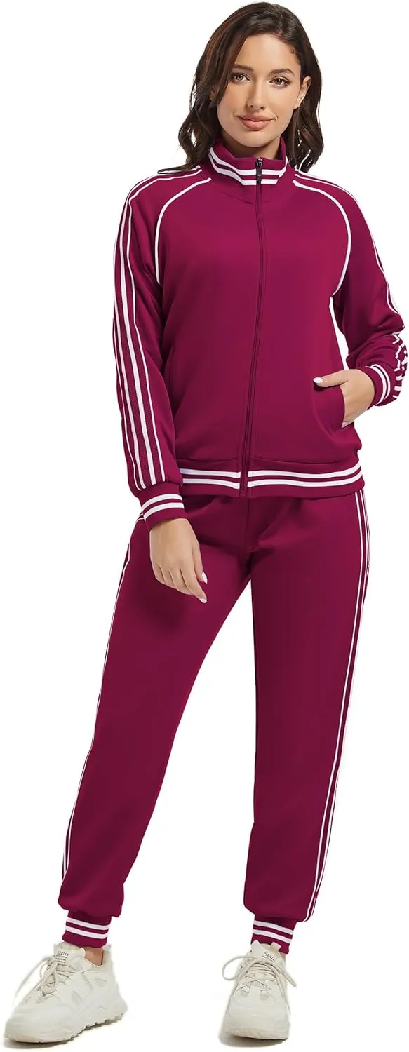 ANOTWENER Women's Jogging Suits Tracksuit Set Workout Long Sleeve Outfits Gym Stripe 2 Piece Set Sweatsuits with Pockets
