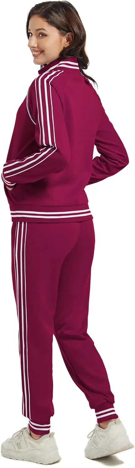 ANOTWENER Women's Jogging Suits Tracksuit Set Workout Long Sleeve Outfits Gym Stripe 2 Piece Set Sweatsuits with Pockets