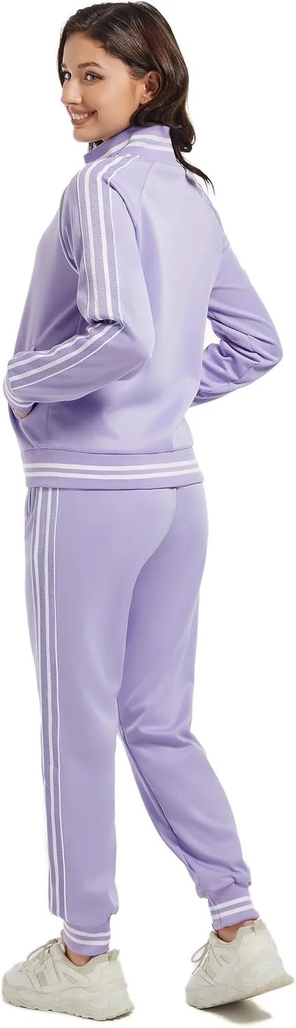ANOTWENER Women's Jogging Suits Tracksuit Set Workout Long Sleeve Outfits Gym Stripe 2 Piece Set Sweatsuits with Pockets