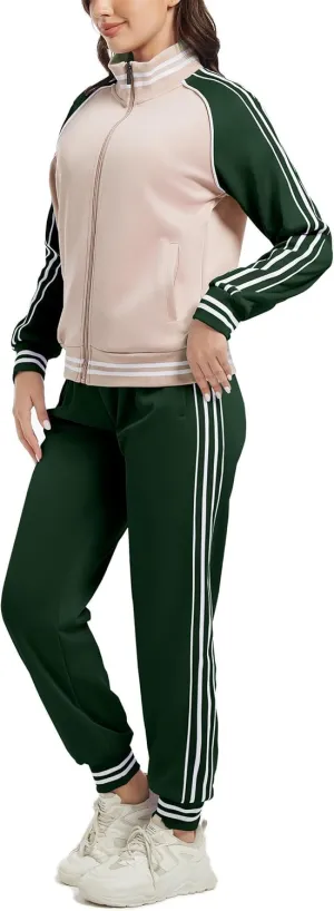 ANOTWENER Women's Jogging Suits Tracksuit Set Workout Long Sleeve Outfits Gym Stripe 2 Piece Set Sweatsuits with Pockets