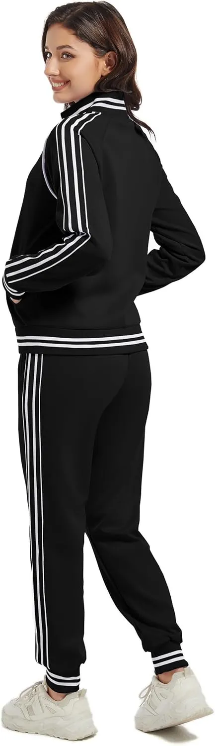 ANOTWENER Women's Jogging Suits Tracksuit Set Workout Long Sleeve Outfits Gym Stripe 2 Piece Set Sweatsuits with Pockets