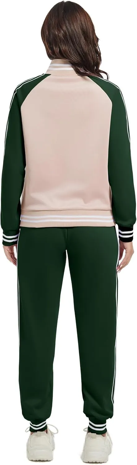 ANOTWENER Women's Jogging Suits Tracksuit Set Workout Long Sleeve Outfits Gym Stripe 2 Piece Set Sweatsuits with Pockets