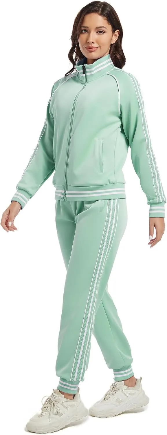 ANOTWENER Women's Jogging Suits Tracksuit Set Workout Long Sleeve Outfits Gym Stripe 2 Piece Set Sweatsuits with Pockets