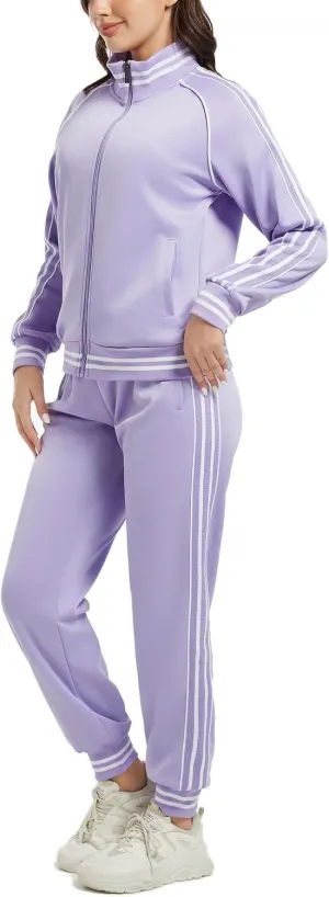 ANOTWENER Women's Jogging Suits Tracksuit Set Workout Long Sleeve Outfits Gym Stripe 2 Piece Set Sweatsuits with Pockets