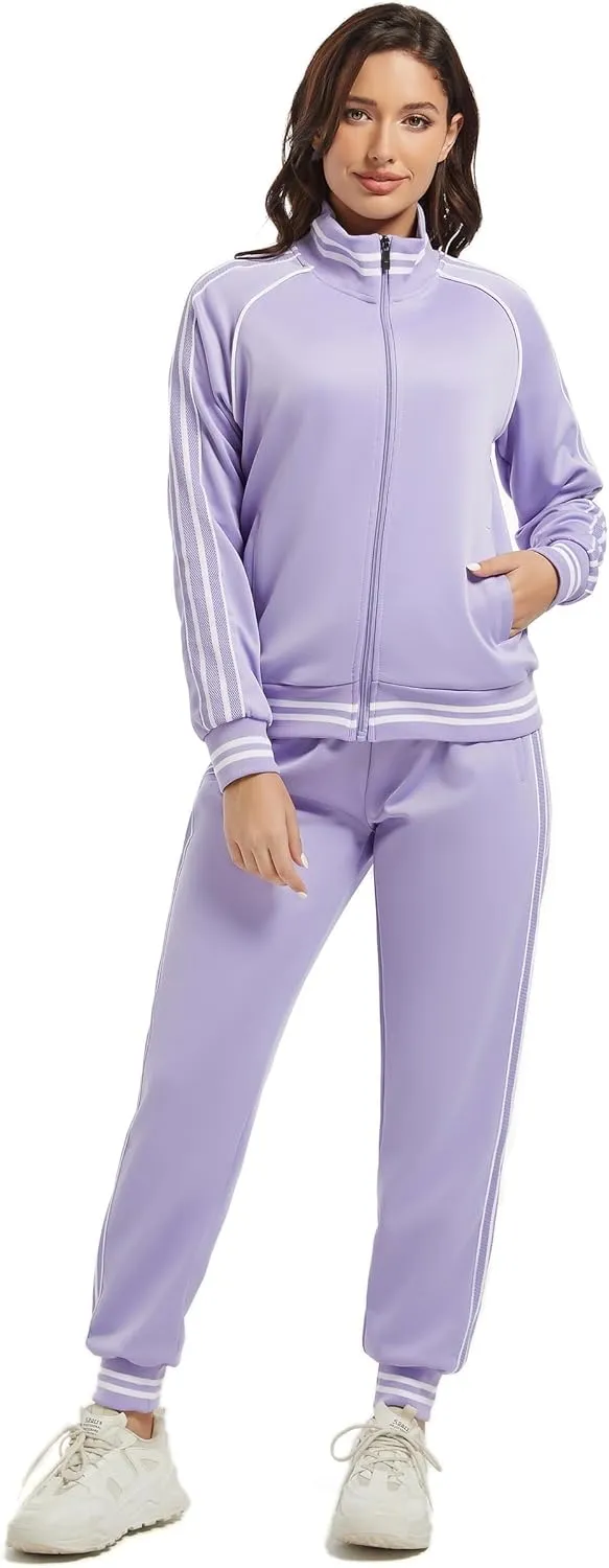 ANOTWENER Women's Jogging Suits Tracksuit Set Workout Long Sleeve Outfits Gym Stripe 2 Piece Set Sweatsuits with Pockets