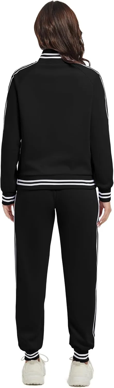 ANOTWENER Women's Jogging Suits Tracksuit Set Workout Long Sleeve Outfits Gym Stripe 2 Piece Set Sweatsuits with Pockets