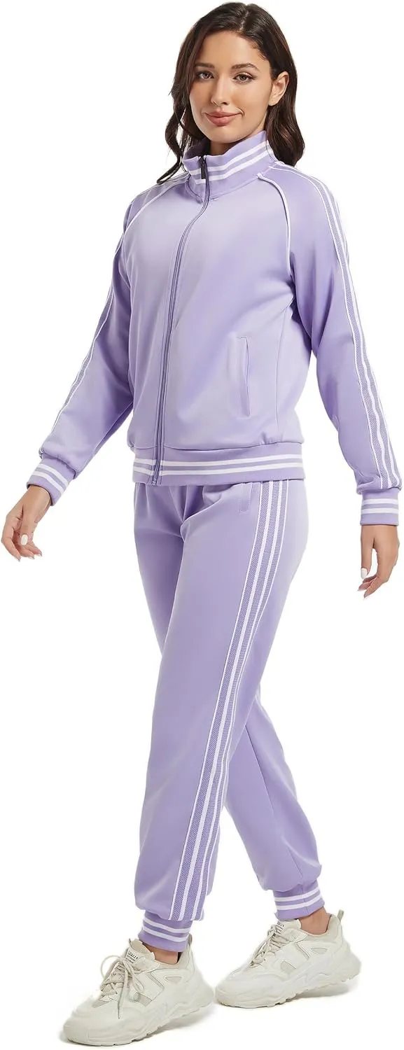 ANOTWENER Women's Jogging Suits Tracksuit Set Workout Long Sleeve Outfits Gym Stripe 2 Piece Set Sweatsuits with Pockets
