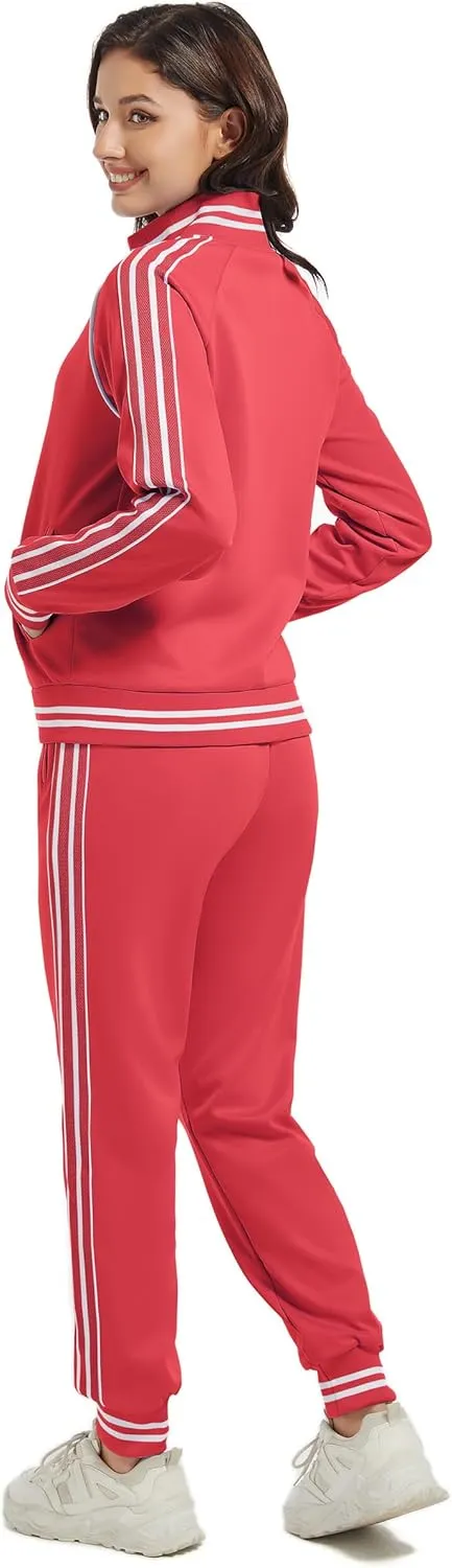 ANOTWENER Women's Jogging Suits Tracksuit Set Workout Long Sleeve Outfits Gym Stripe 2 Piece Set Sweatsuits with Pockets