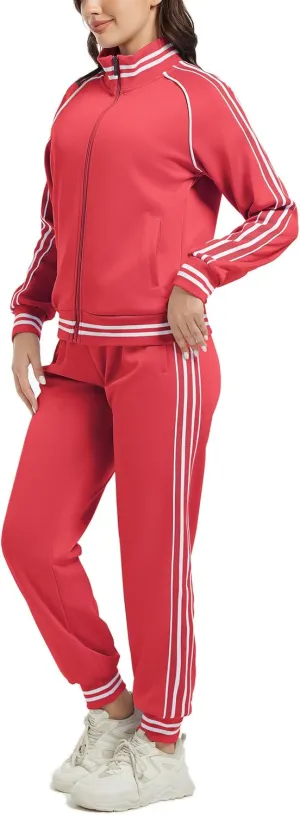 ANOTWENER Women's Jogging Suits Tracksuit Set Workout Long Sleeve Outfits Gym Stripe 2 Piece Set Sweatsuits with Pockets